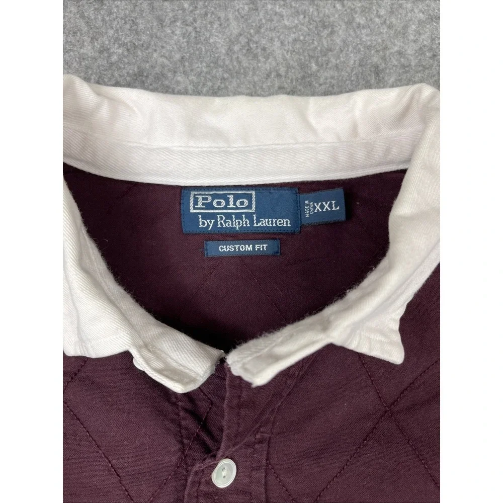 Vintage 90s Polo Ralph Lauren Rugby Shirt XXL Maroon Bleecker Quilted Button‎ Up